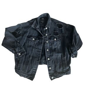 Distressed Black Denim Jacket